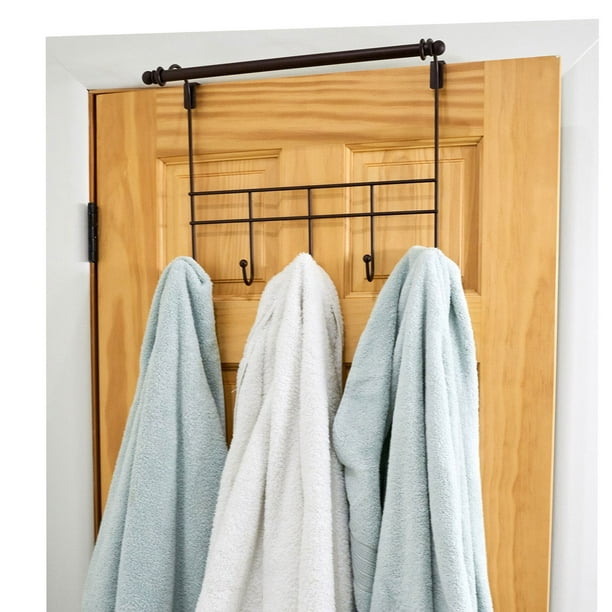2 Packs Over The Door Hook Bamboo Door Hanger with 5 Hooks Door Hooks for Hanging Clothes Hat Coat and Towels 